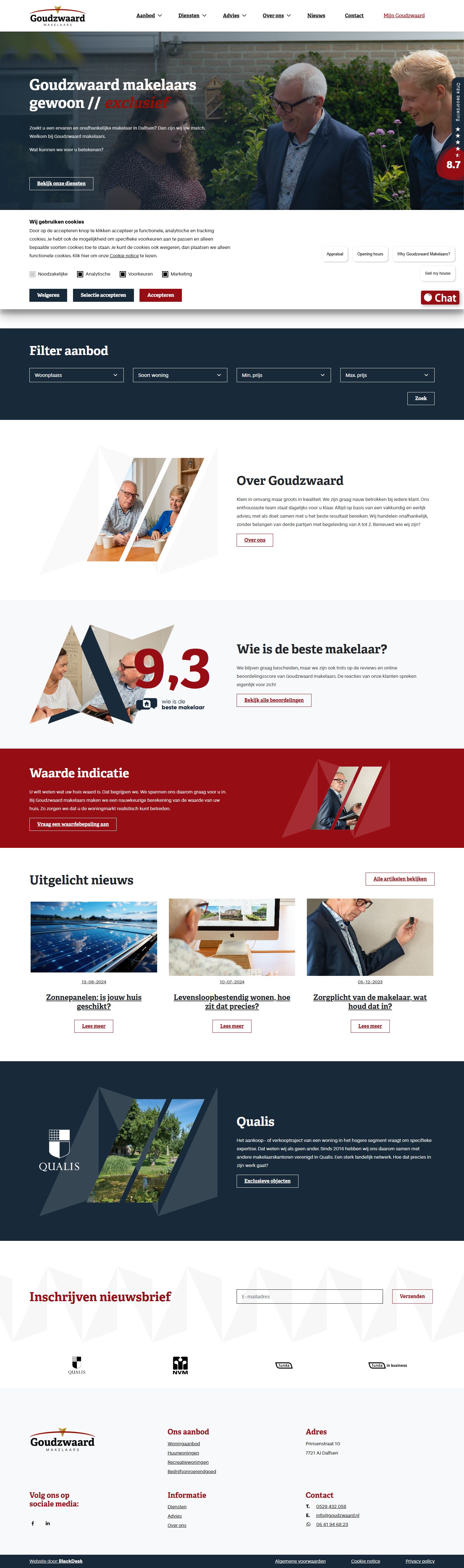 Screenshot van de website van www.goudzwaard.nl