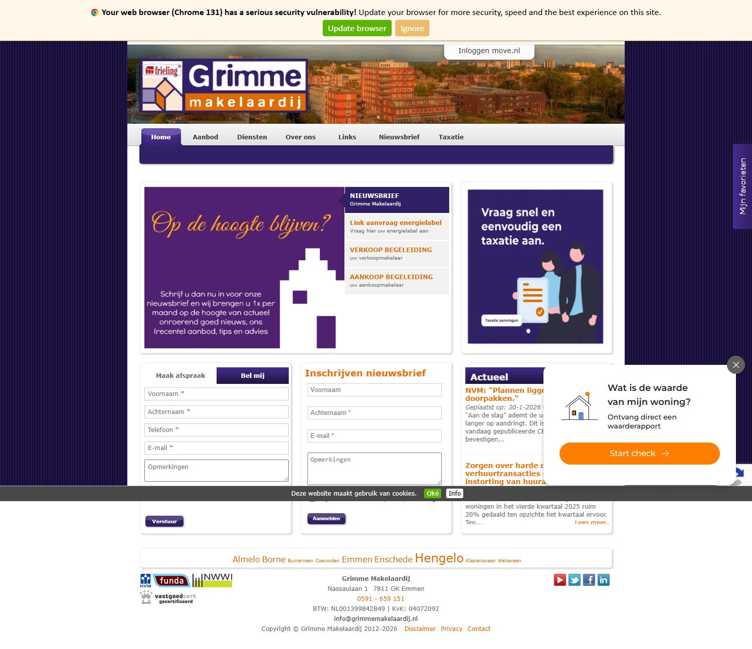 Screenshot van de website van www.grimmemakelaardij.nl