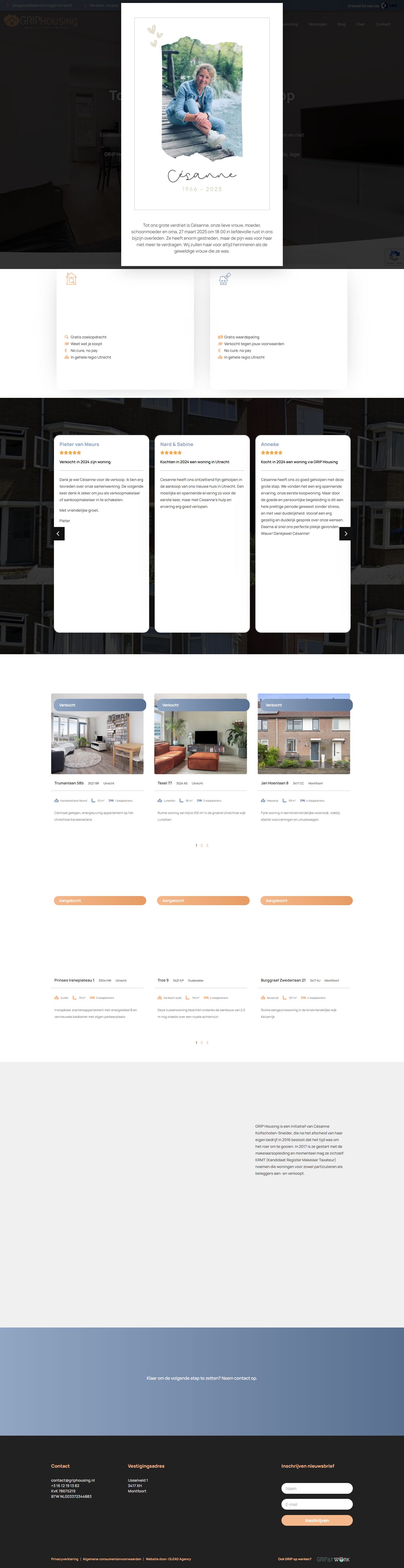 Screenshot van de website van www.griphousing.nl