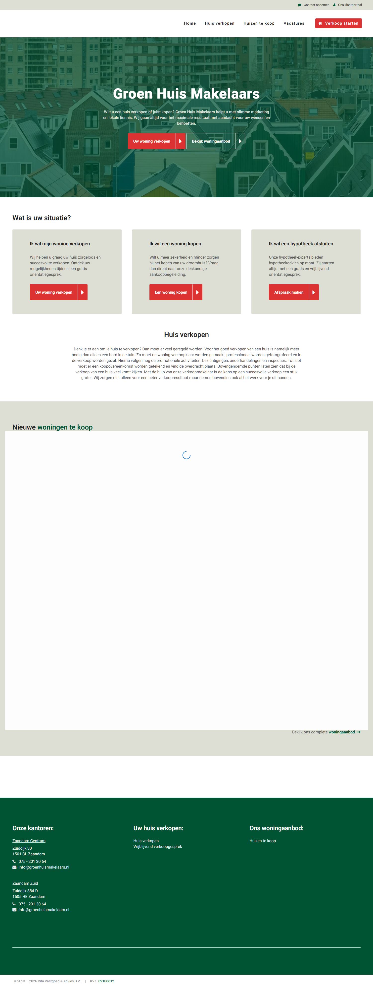 Screenshot van de website van www.groenhuismakelaars.nl