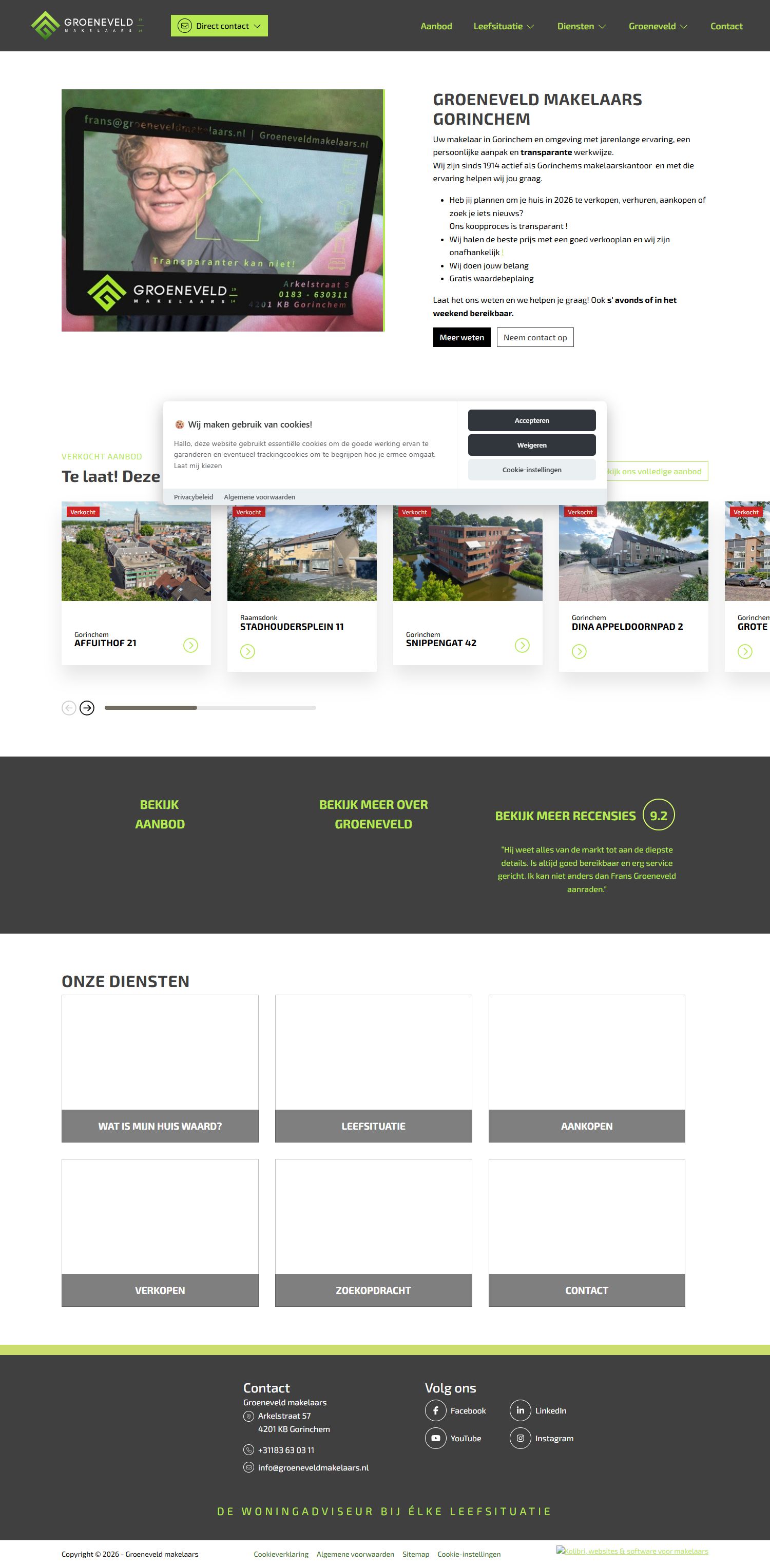 Screenshot van de website van www.groeneveldmakelaars.nl