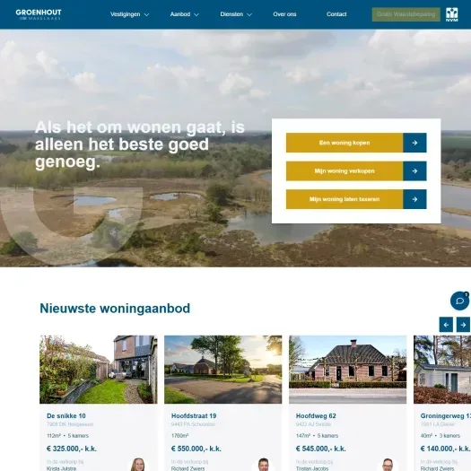 Screenshot der Website von www.groenhoutmakelaars.nl