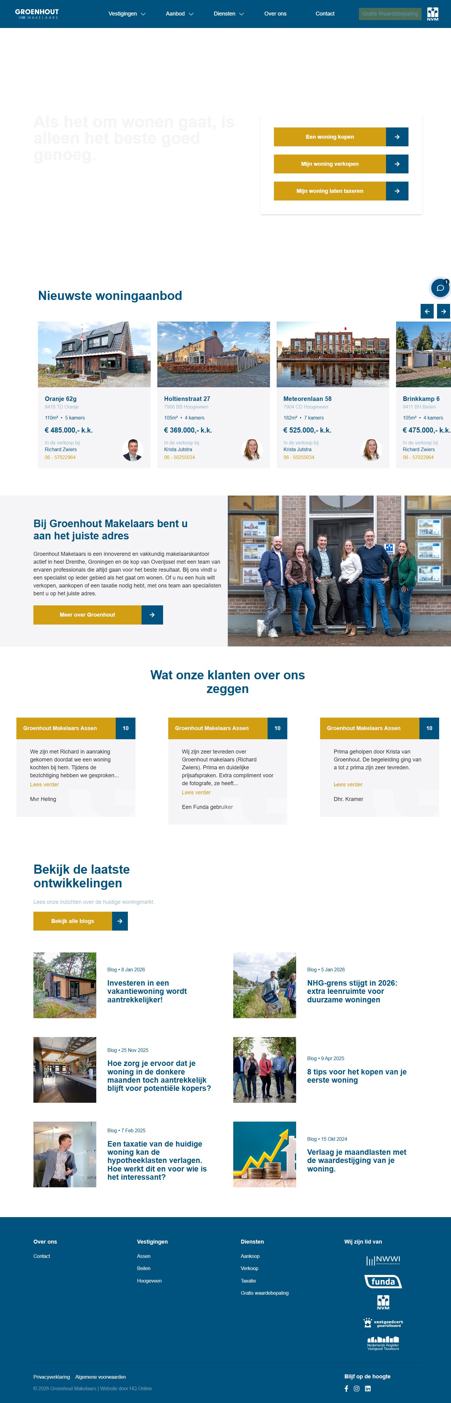 Screenshot van de website van www.groenhoutmakelaars.nl