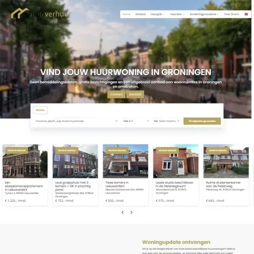 Screenshot van de website van www.grunoverhuur.nl