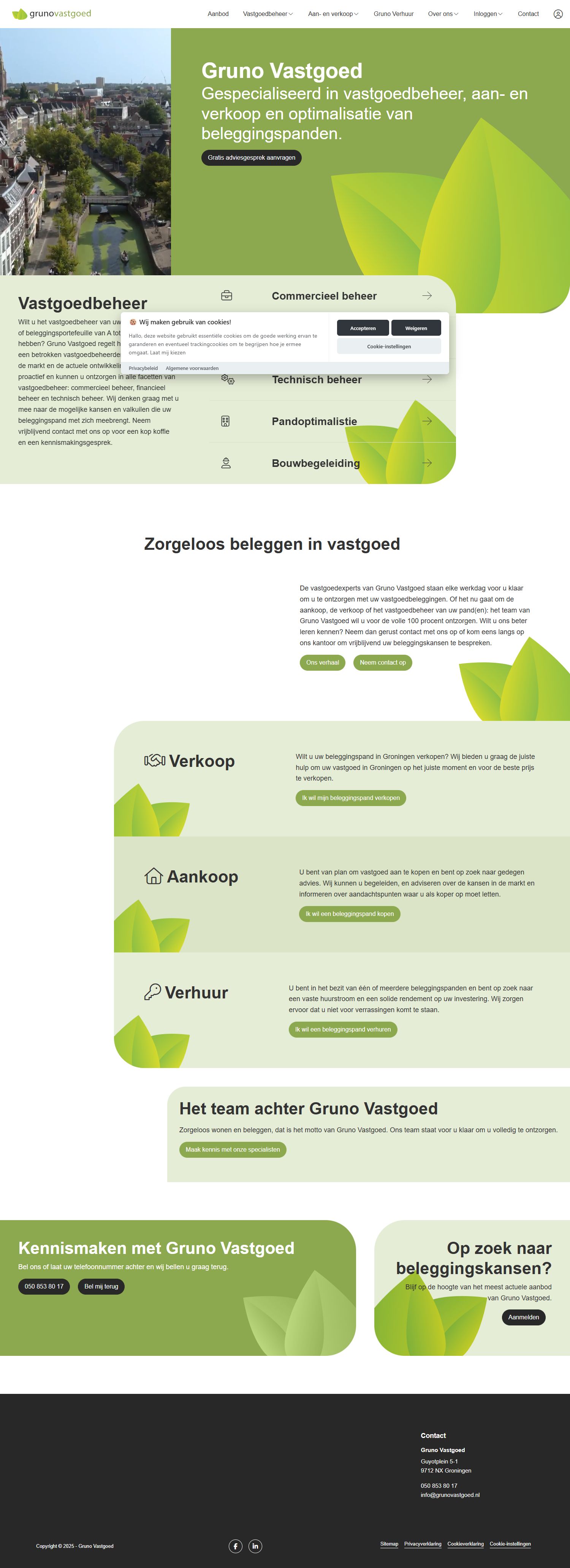 Screenshot van de website van www.grunovastgoed.nl