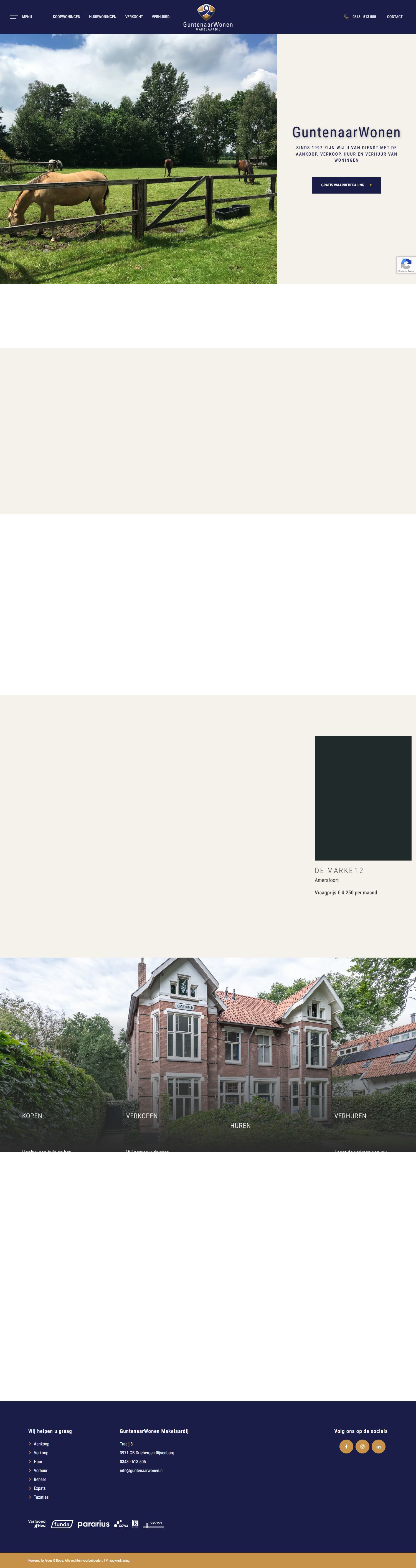 Screenshot van de website van www.guntenaarwonen.nl