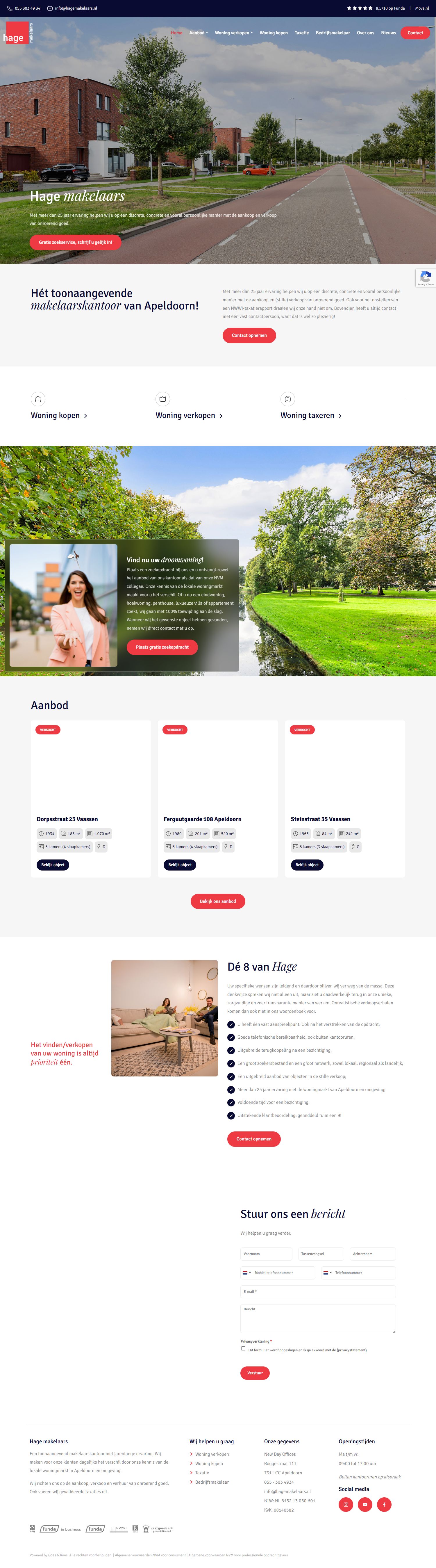 Screenshot van de website van www.hagemakelaars.nl