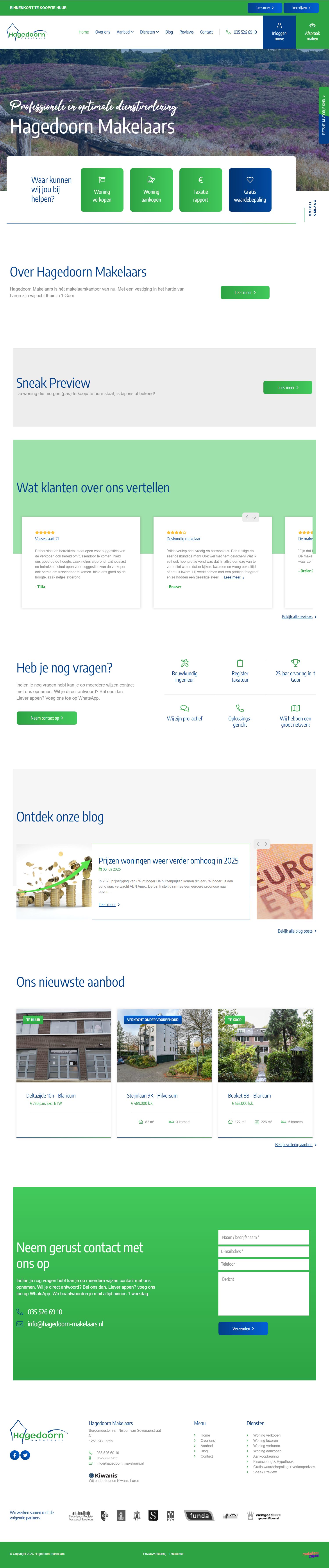 Screenshot van de website van www.hagedoorn-makelaars.nl