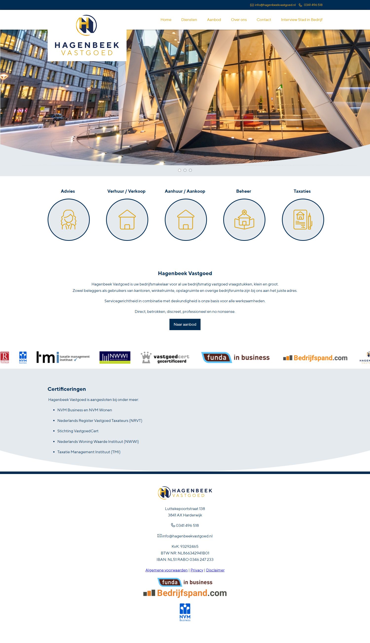 Screenshot van de website van www.hagenbeekvastgoed.nl