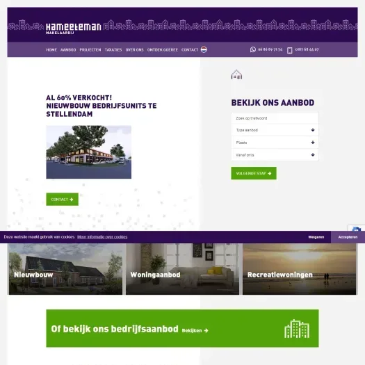 Screenshot van de website van www.hameetemanmakelaardij.nl
