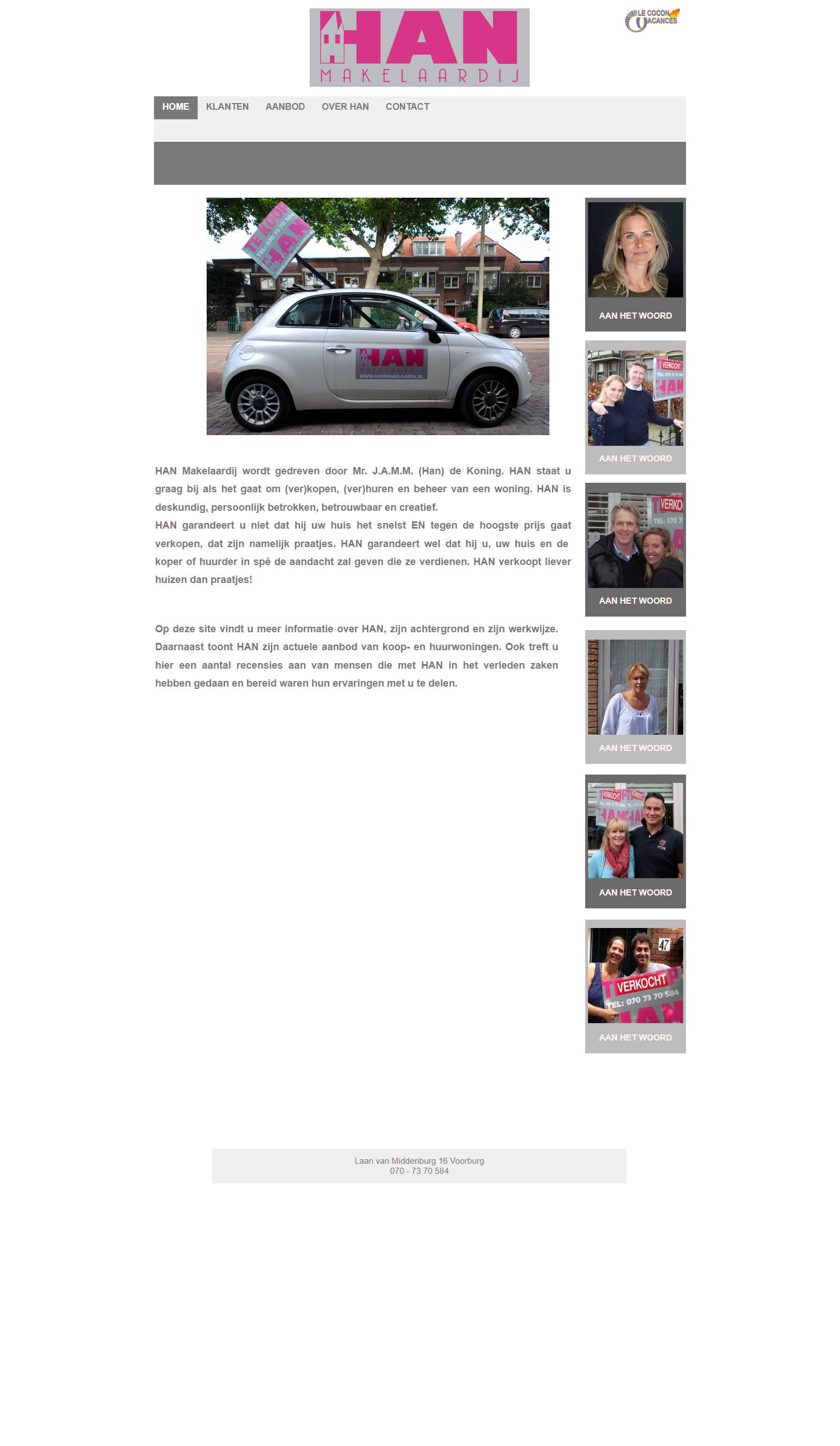 Screenshot van de website van www.hanmakelaardij.nl