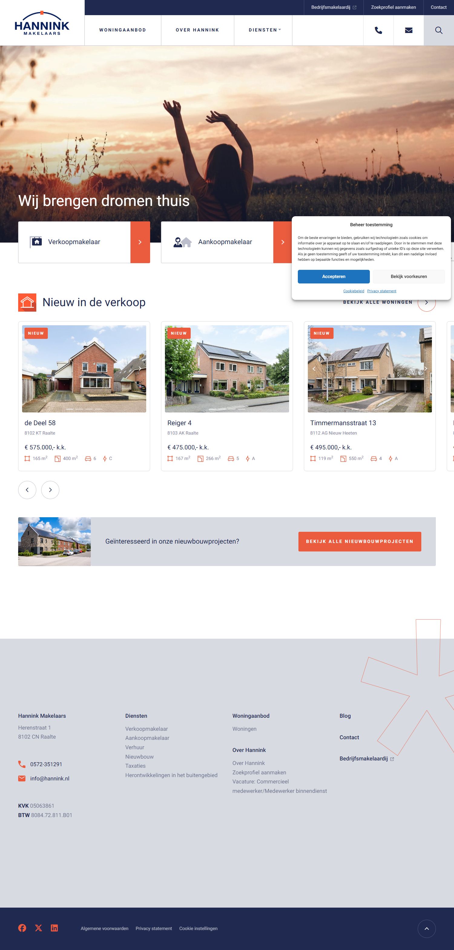Screenshot van de website van www.hannink.nl