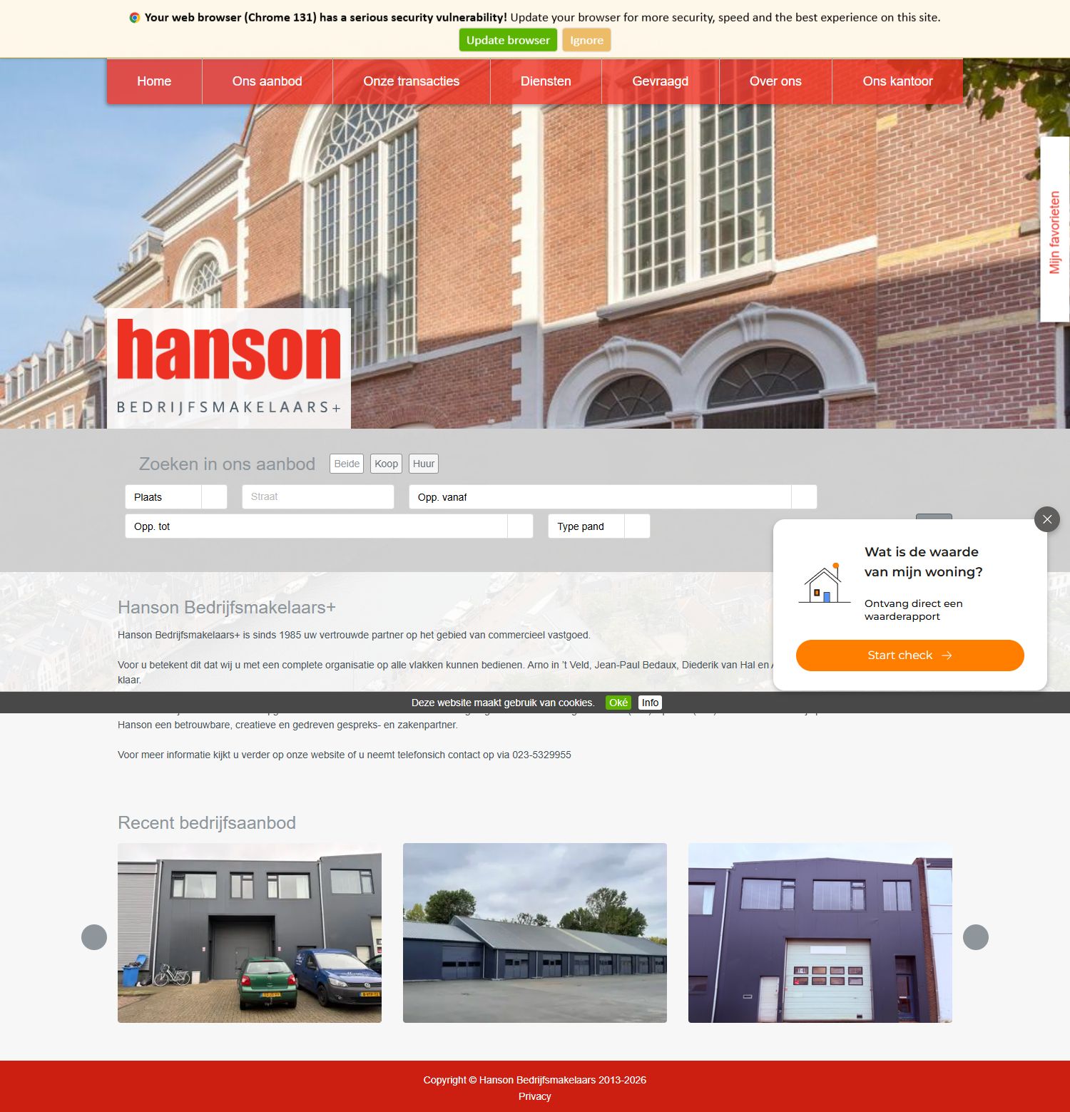 Screenshot van de website van www.hanson.nl