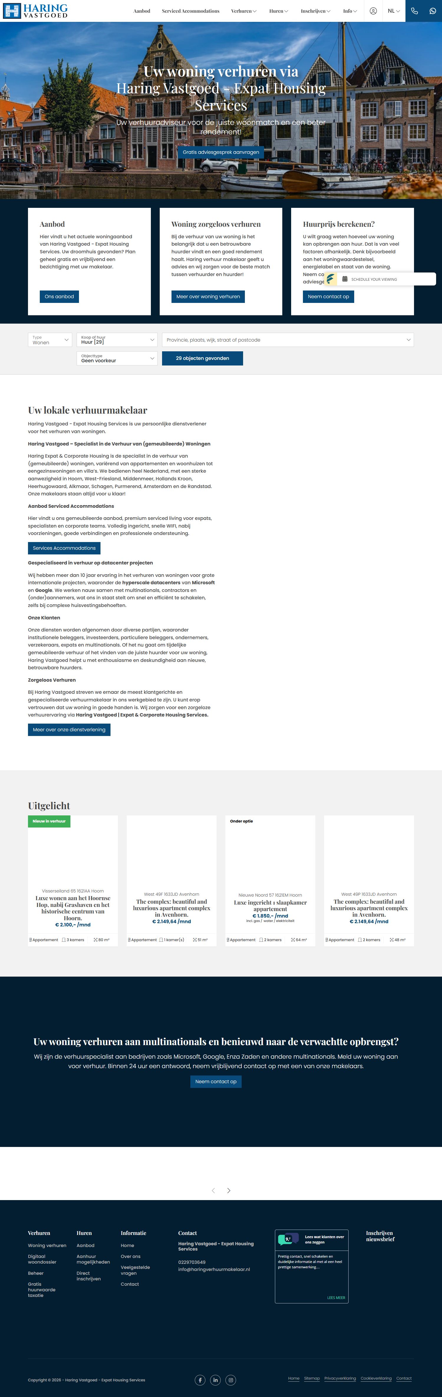 Screenshot van de website van www.haringverhuurmakelaar.nl