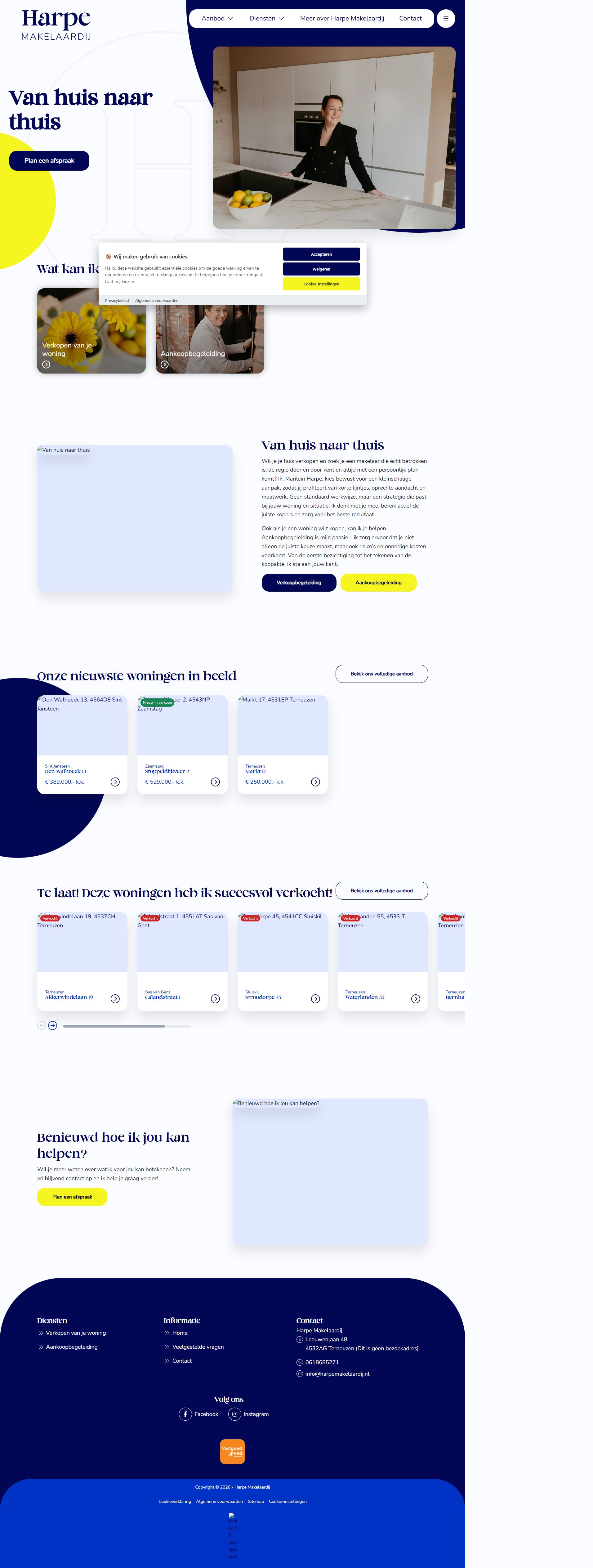 Screenshot van de website van www.harpemakelaardij.nl