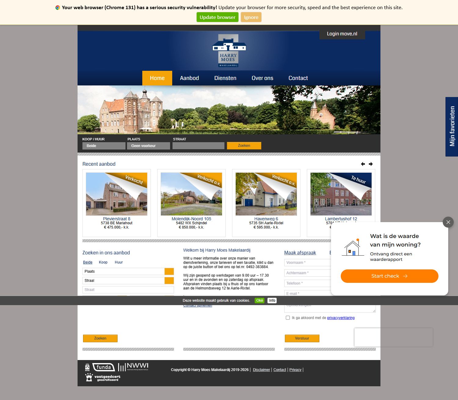 Screenshot van de website van www.harrymoesmakelaardij.nl