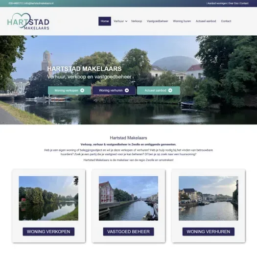 Screenshot van de website van hartstadmakelaars.nl