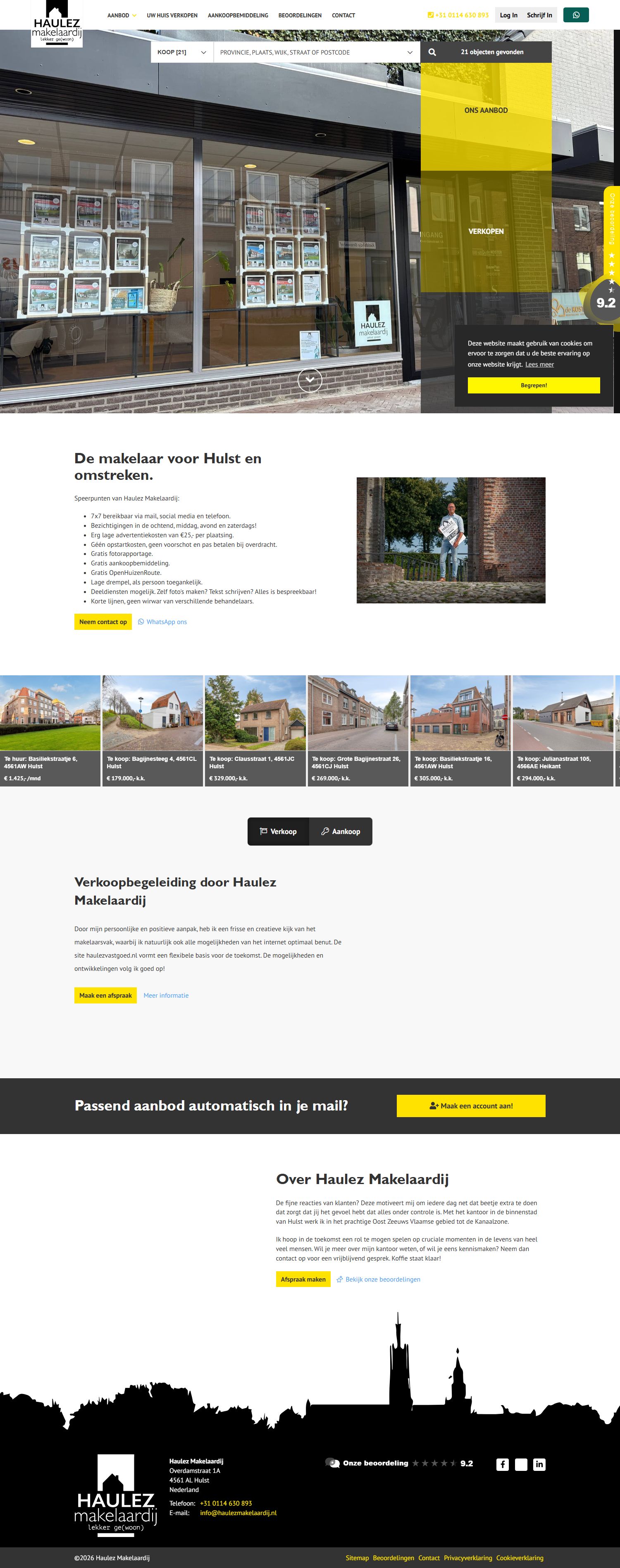 Screenshot van de website van www.haulezmakelaardij.nl