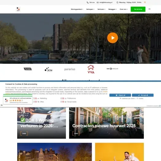 Screenshot van de website van www.hbhousing.nl