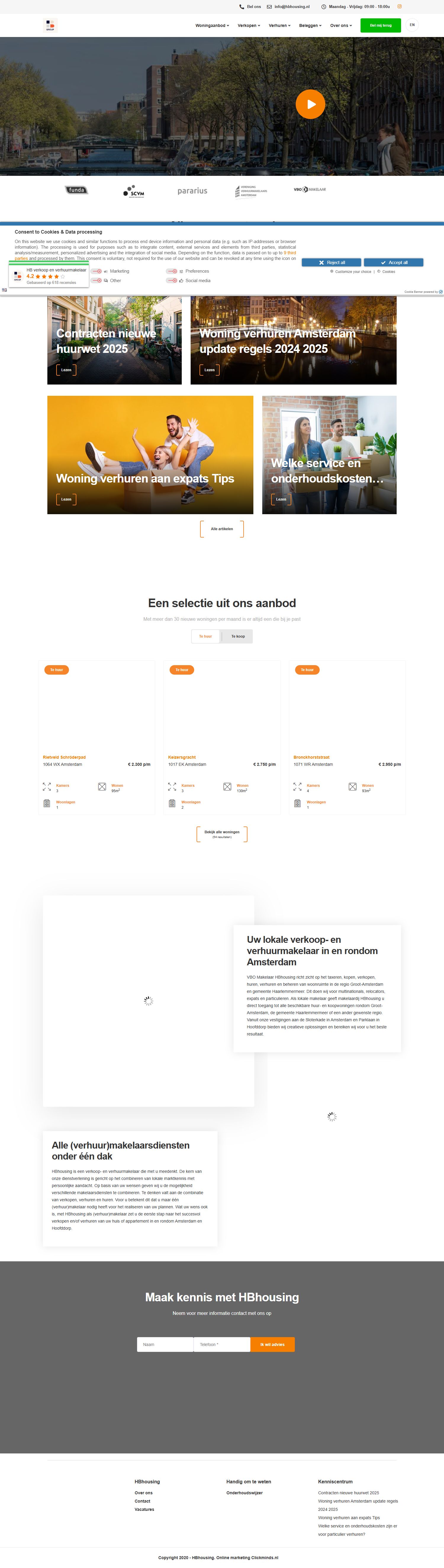 Screenshot van de website van www.hbhousing.nl