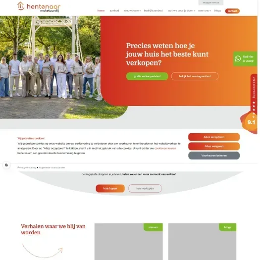 Screenshot der Website von www.hentenaarmakelaardij.nl