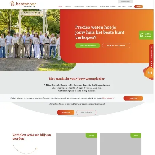 Screenshot van de website van www.hentenaarmakelaardij.nl