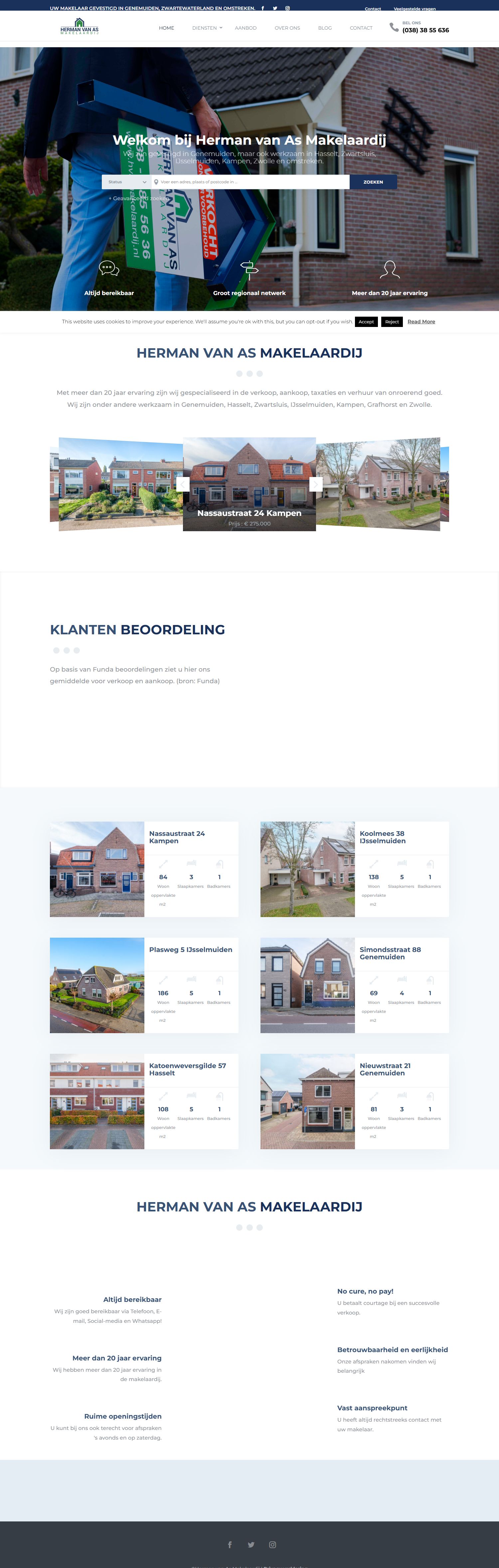 Screenshot van de website van www.hvamakelaardij.nl