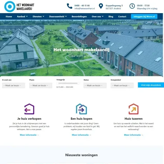 Screenshot of the website of www.hetwoonhart.nl