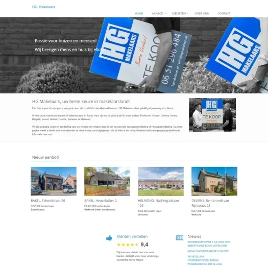 Screenshot van de website van www.hgmakelaars.nl