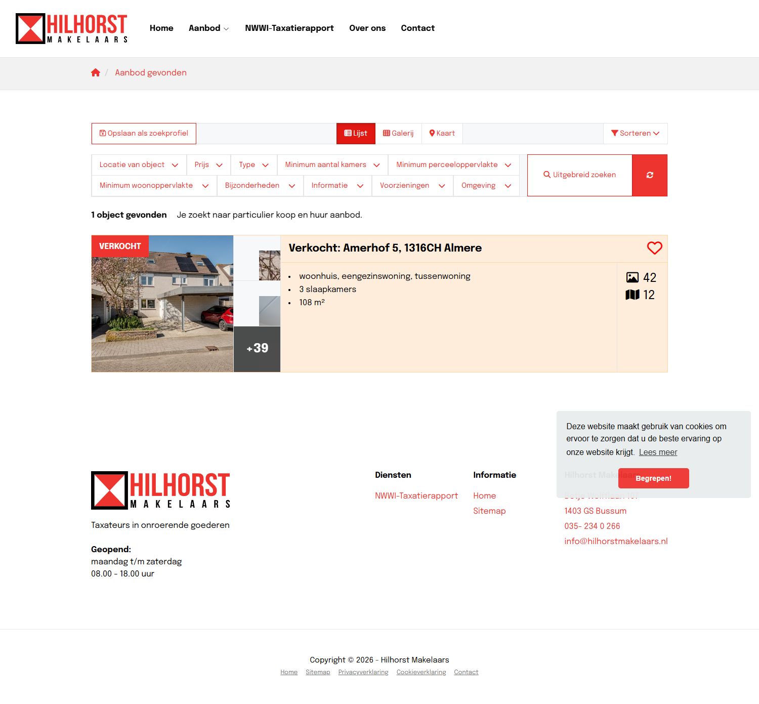 Screenshot van de website van www.hilhorstmakelaars.nl