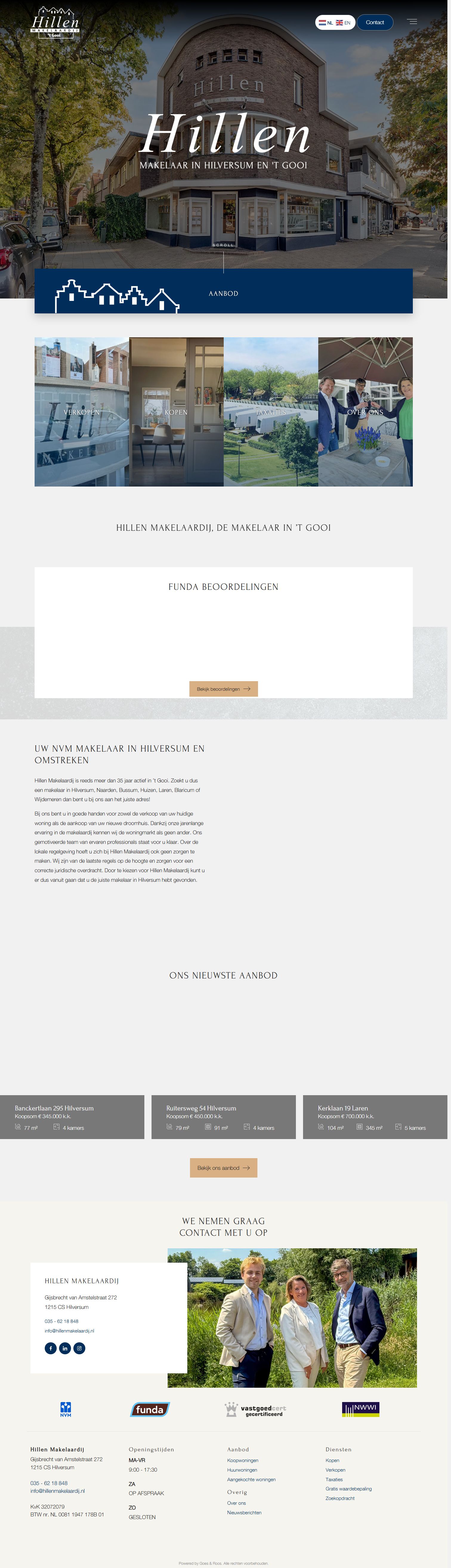 Screenshot van de website van www.hillenmakelaardij.nl