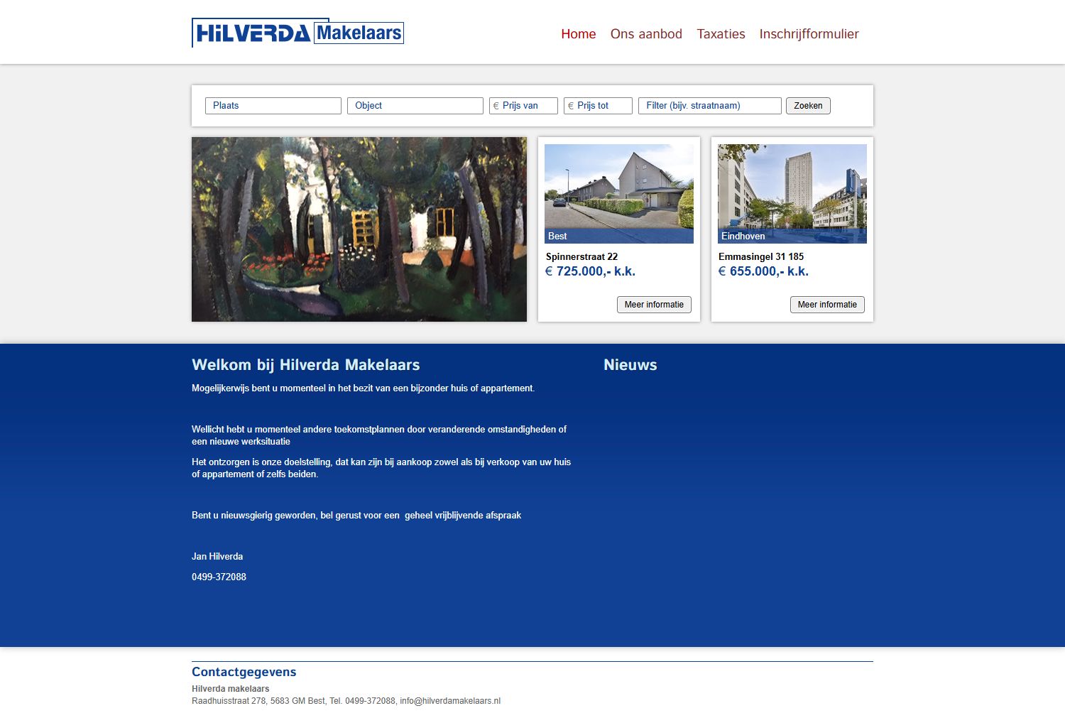 Screenshot van de website van www.hilverdamakelaars.nl