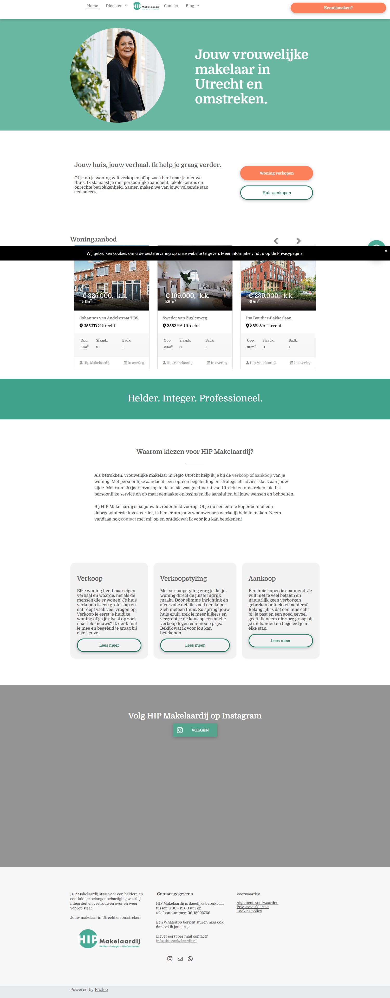 Screenshot van de website van www.hipmakelaardij.nl