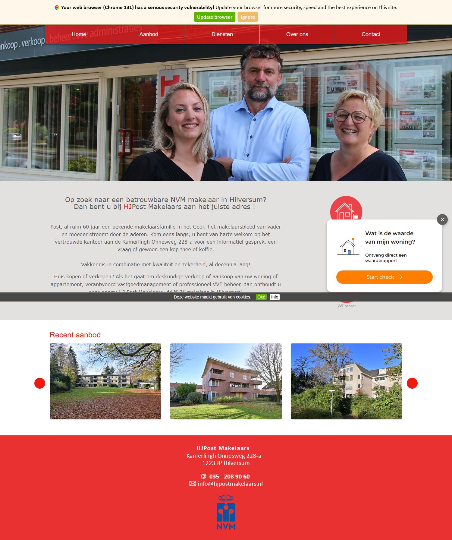 Screenshot van de website van www.hjpostmakelaars.nl