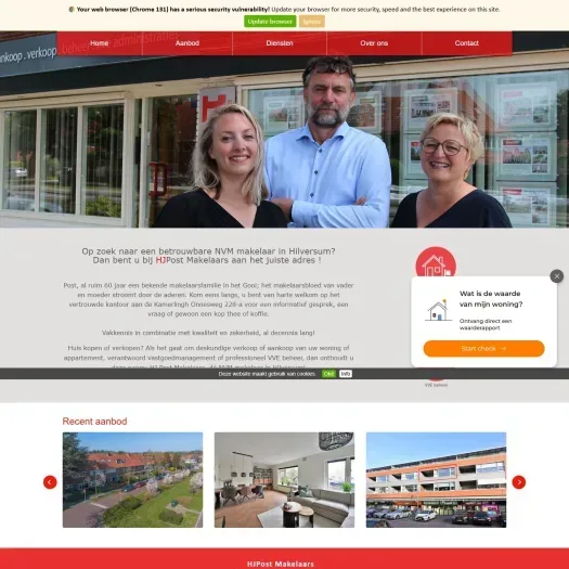 Screenshot van de website van www.hjpostmakelaars.nl