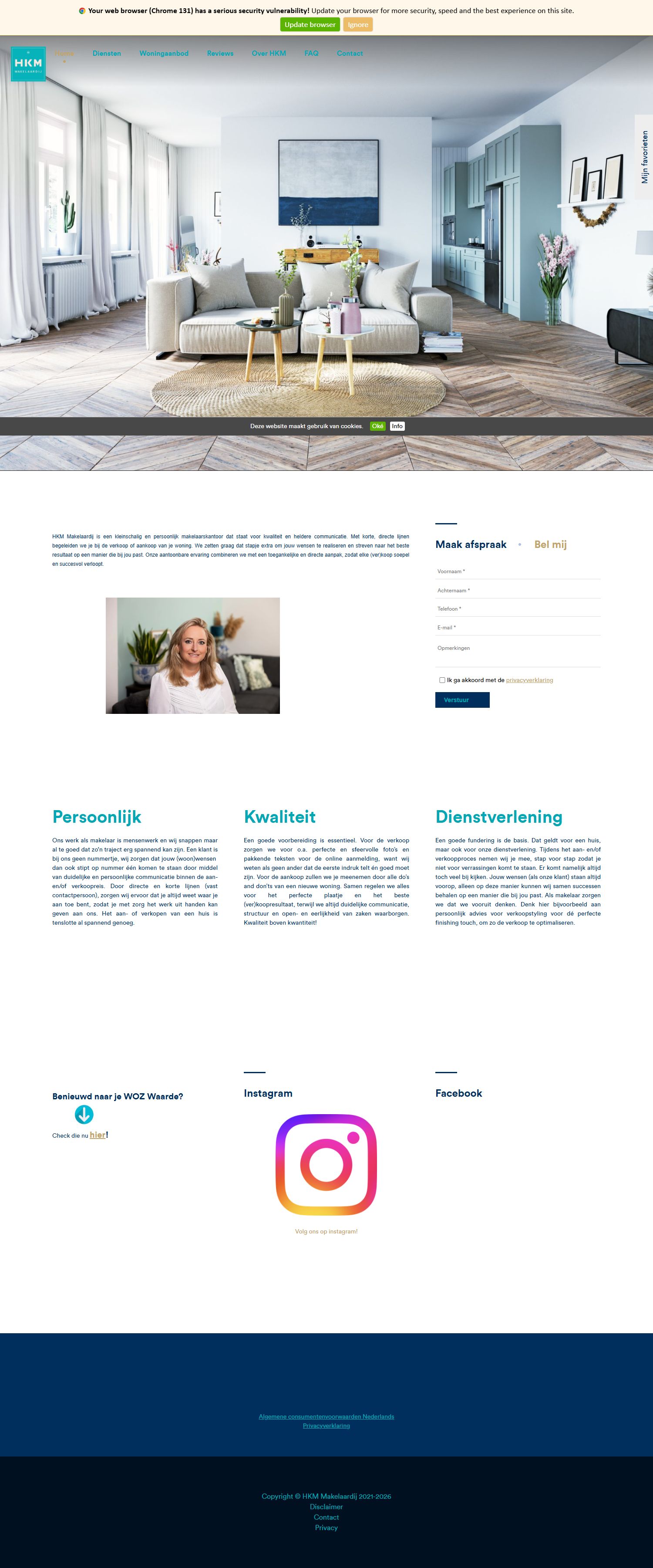 Screenshot van de website van www.hkmmakelaardij.nl