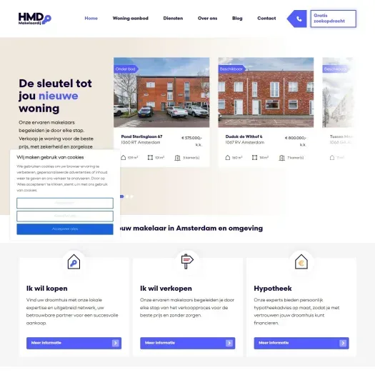 Screenshot van de website van www.hmdmakelaardij.nl