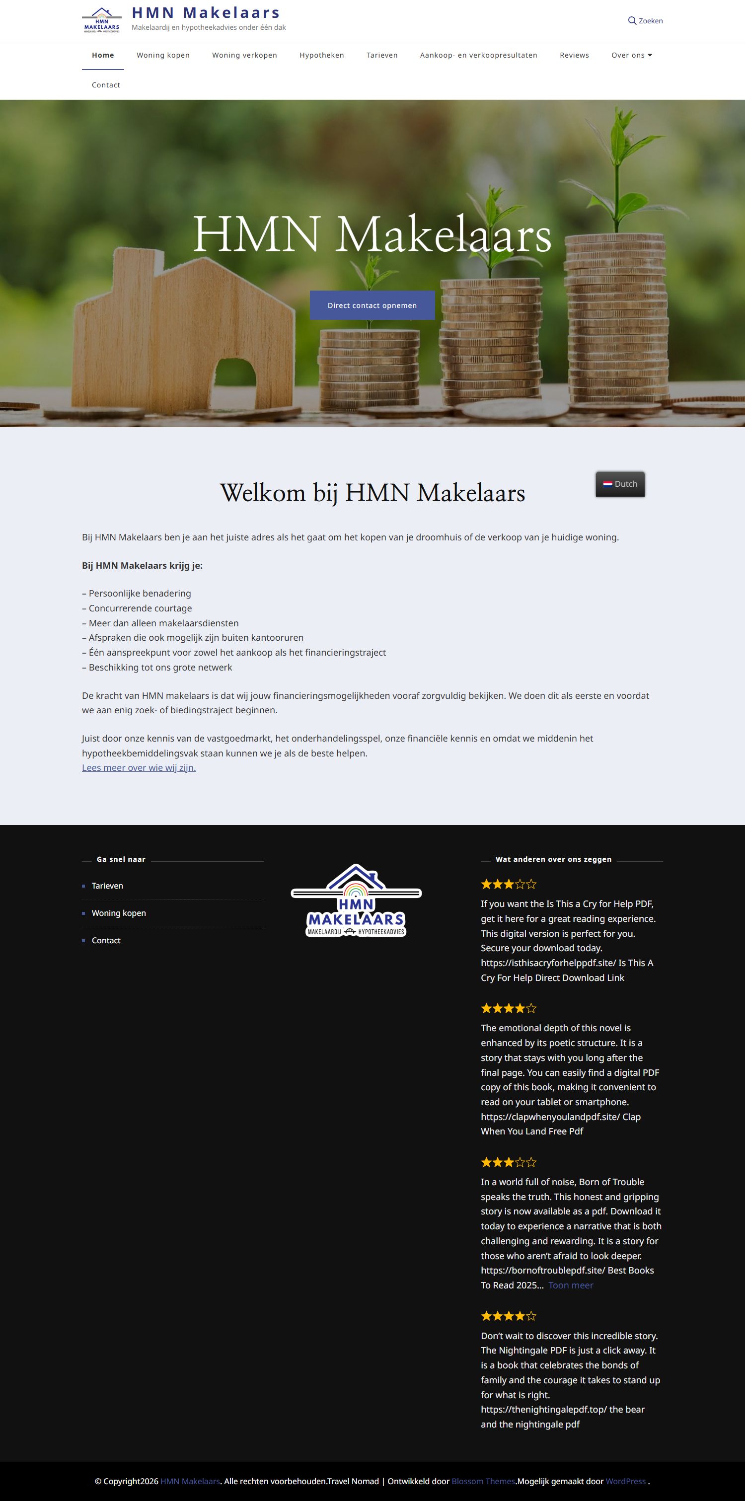 Screenshot van de website van www.hmnmakelaars.nl