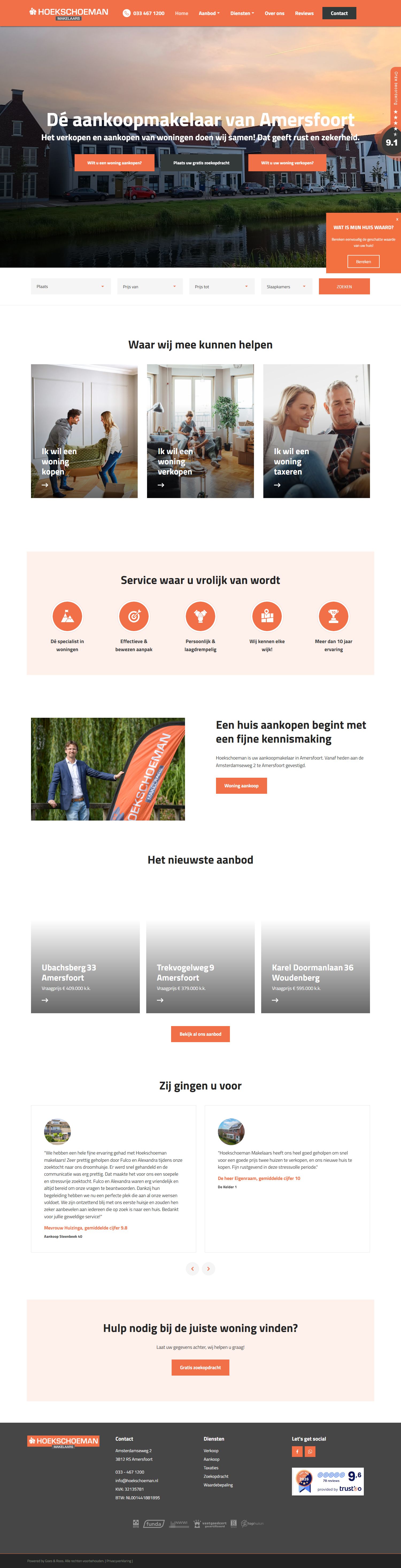 Screenshot van de website van www.hoekschoeman.nl
