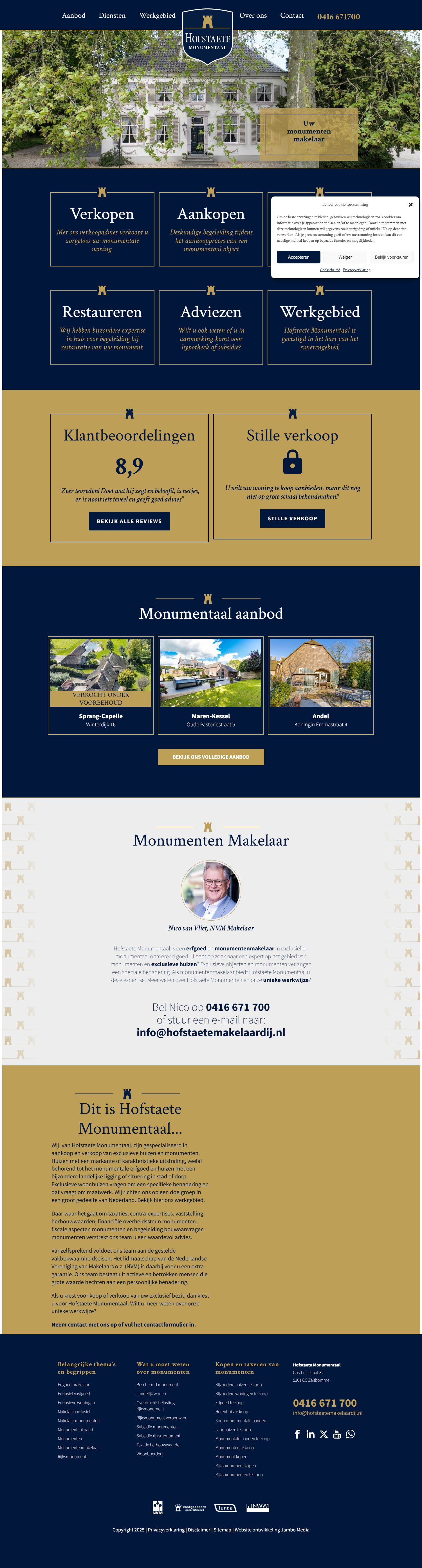 Screenshot van de website van www.hofstaetemakelaardij.nl