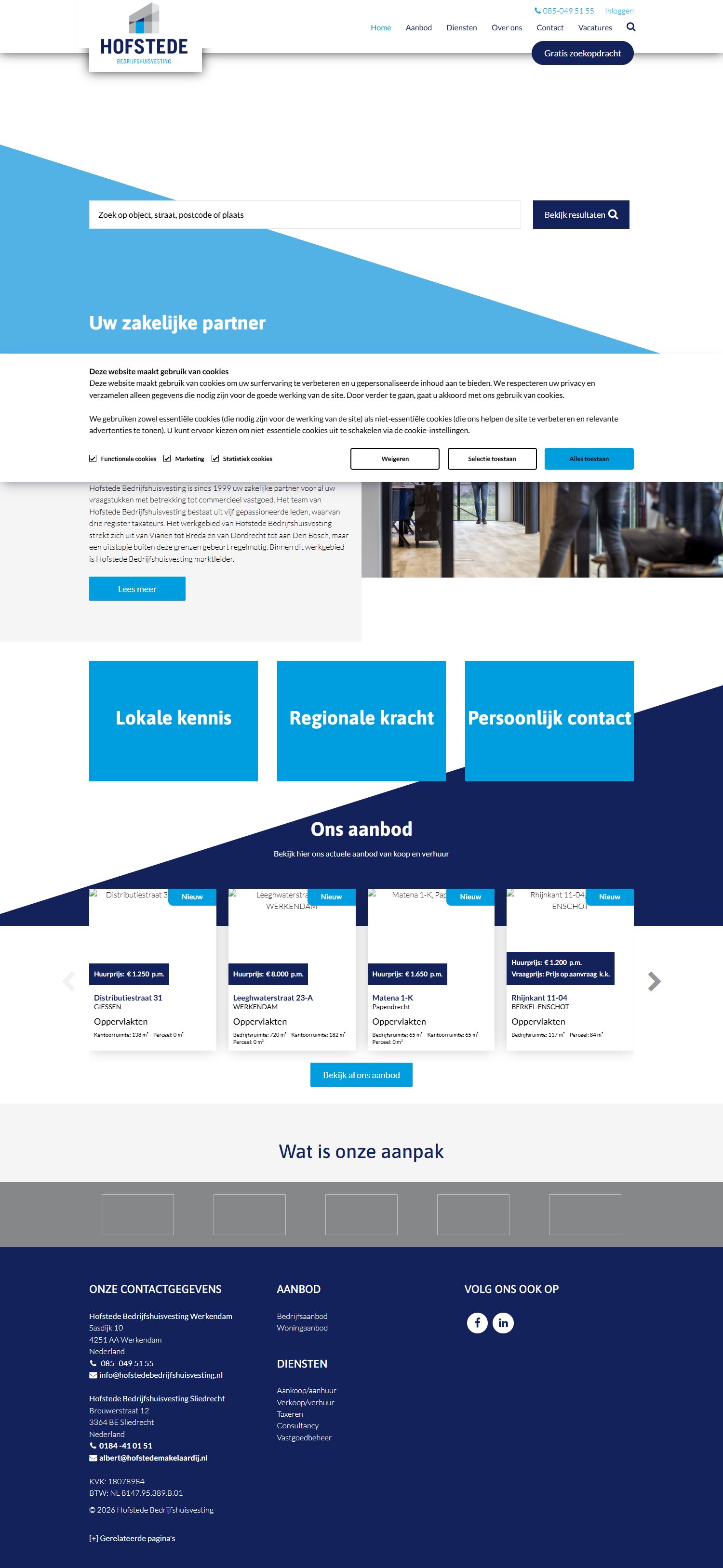 Screenshot van de website van www.hofstedebedrijfshuisvesting.nl