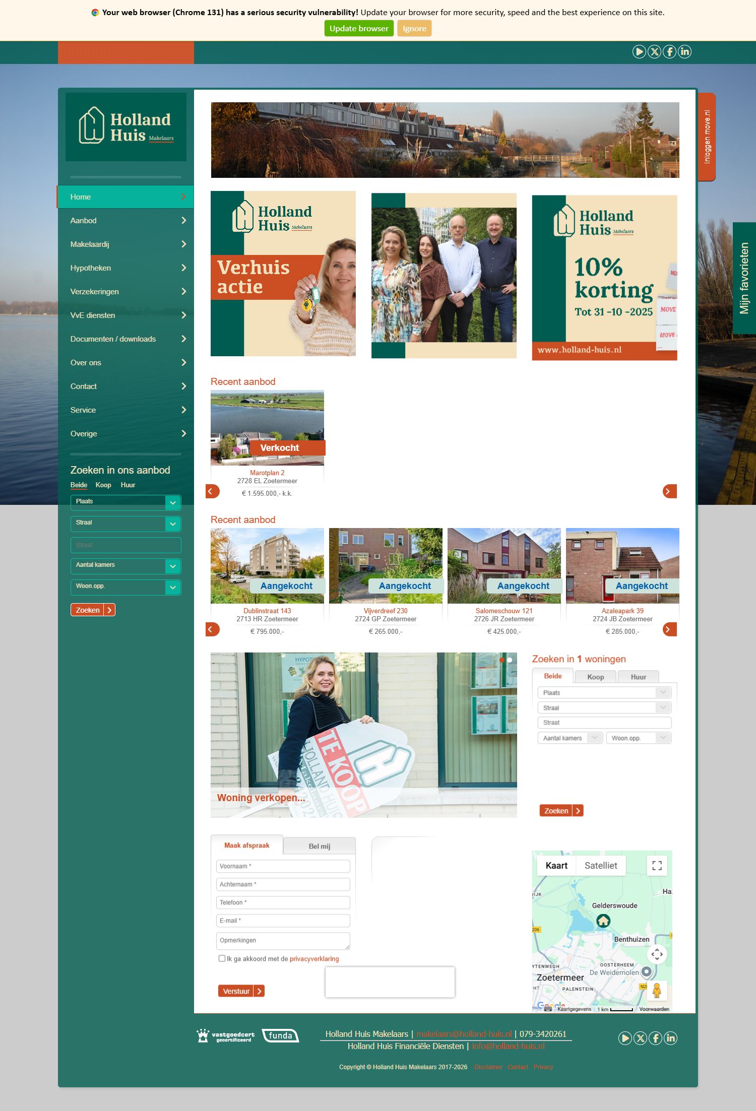 Screenshot van de website van www.holland-huis.nl