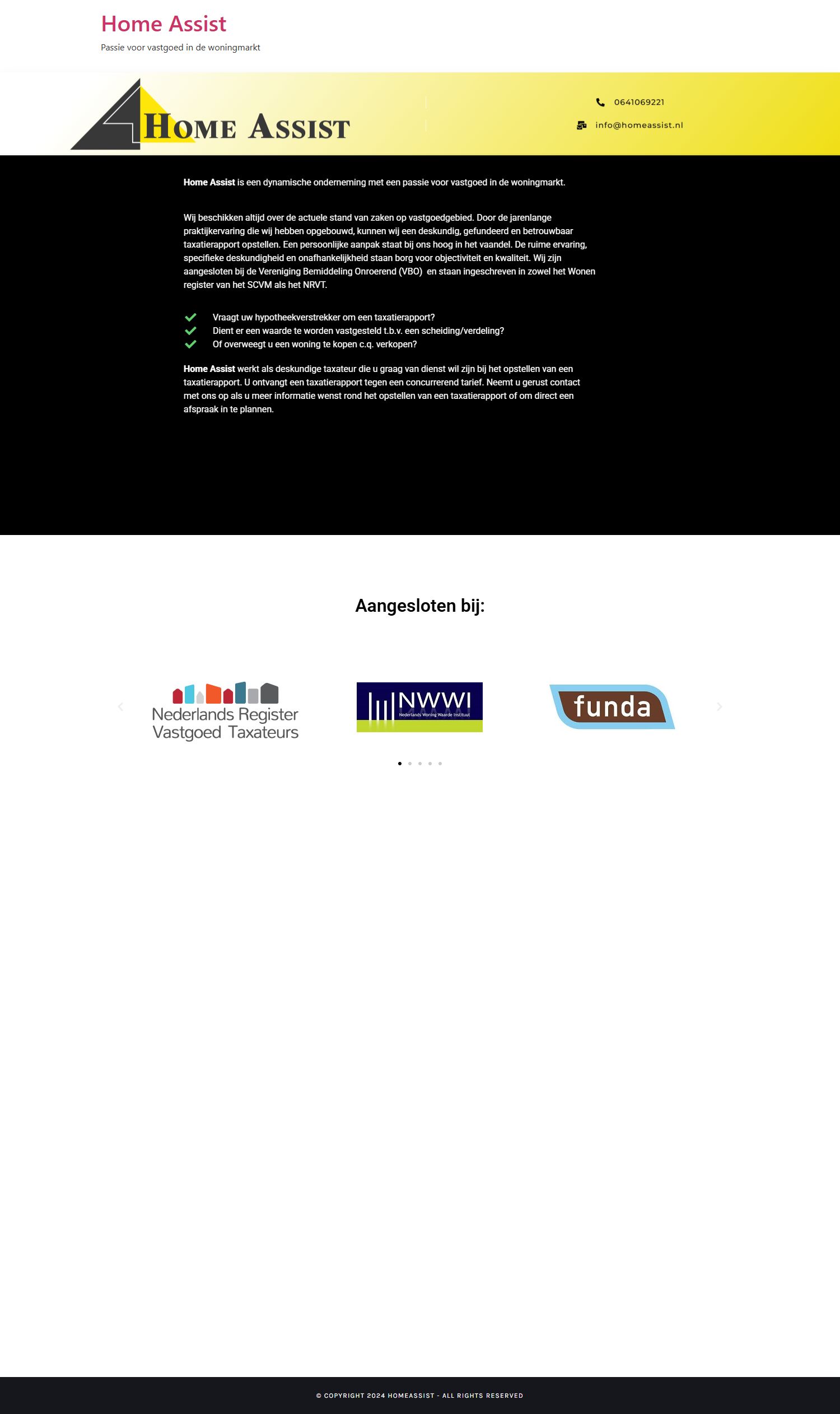 Screenshot van de website van www.homeassist.nl