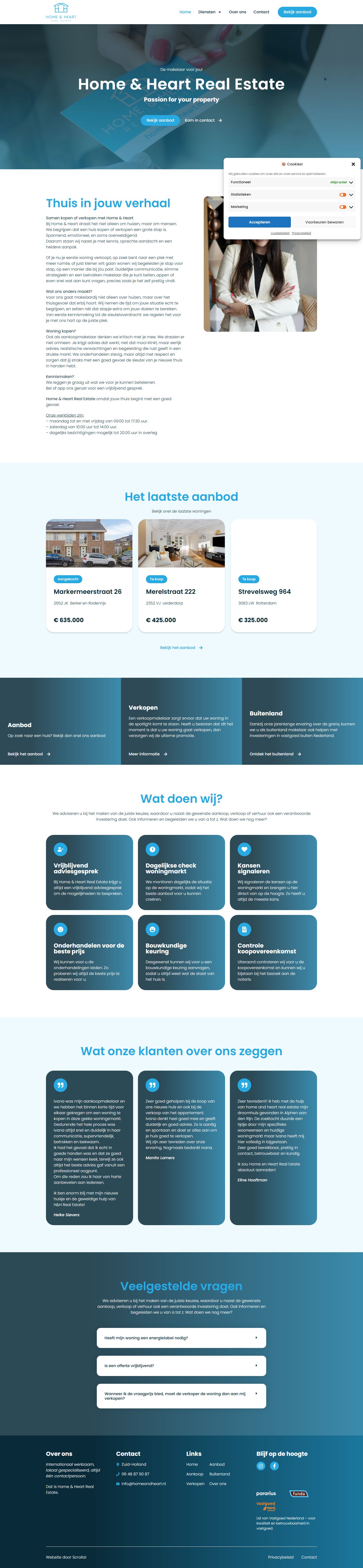 Screenshot van de website van homeandheartrealestate.nl