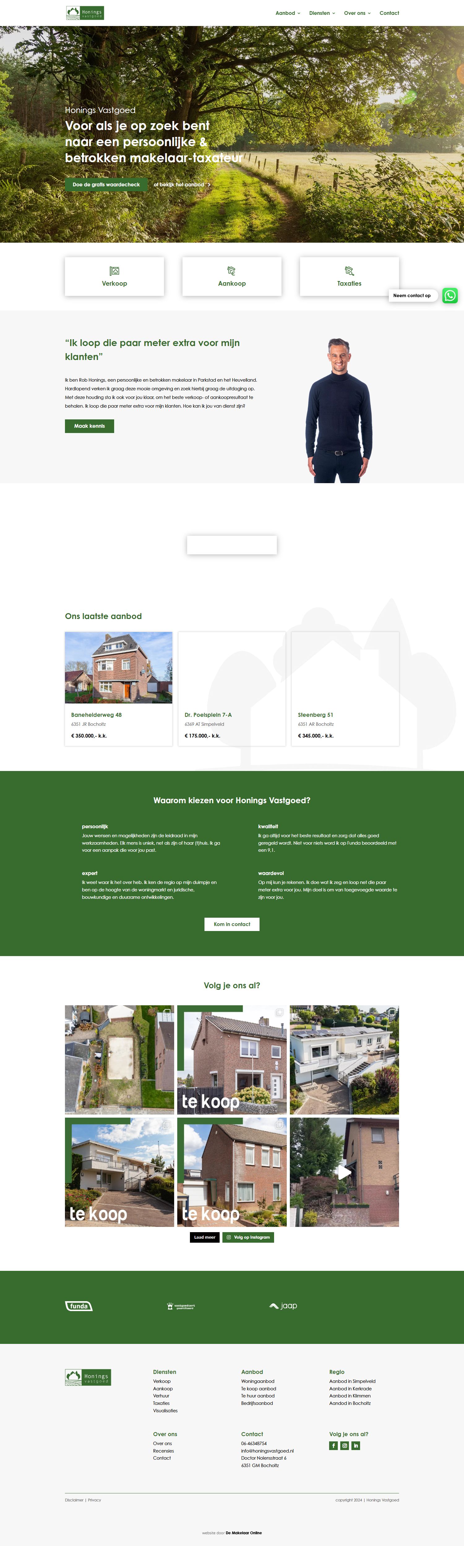 Screenshot van de website van www.honingsvastgoed.nl