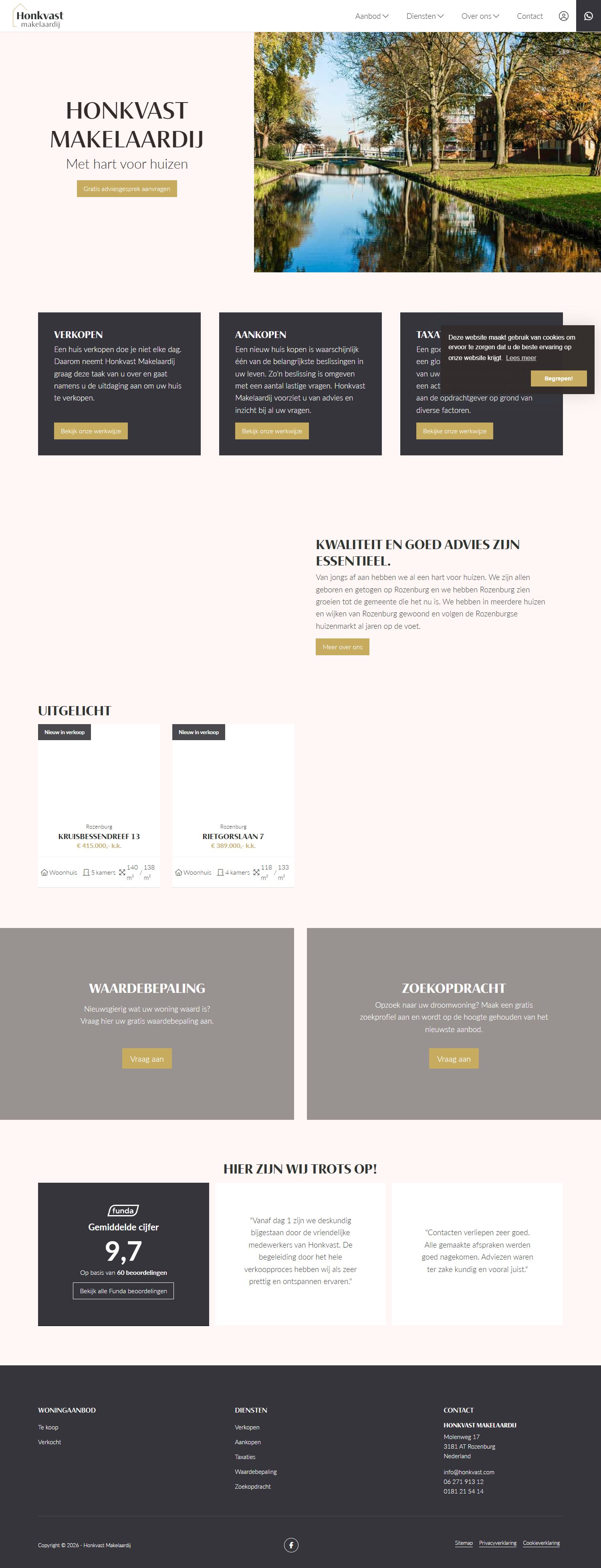 Screenshot van de website van www.honkvast.com