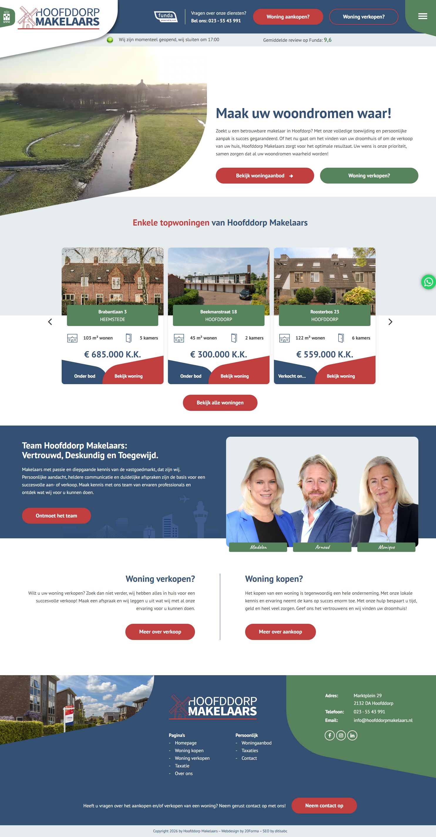 Screenshot van de website van www.hoofddorpmakelaars.nl