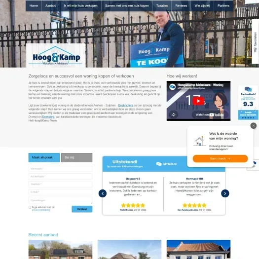 Screenshot van de website van www.hoogenkampmakelaars.nl