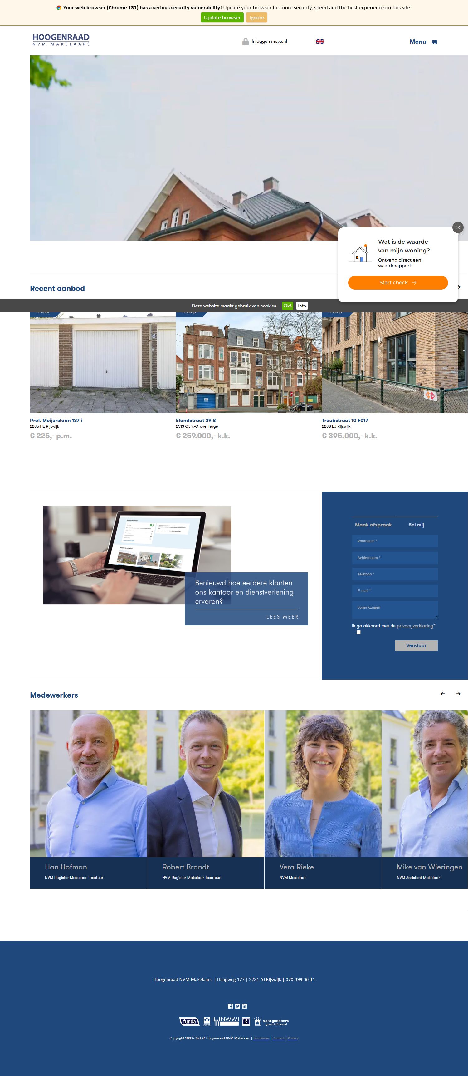 Screenshot van de website van www.hoogenraad.nl