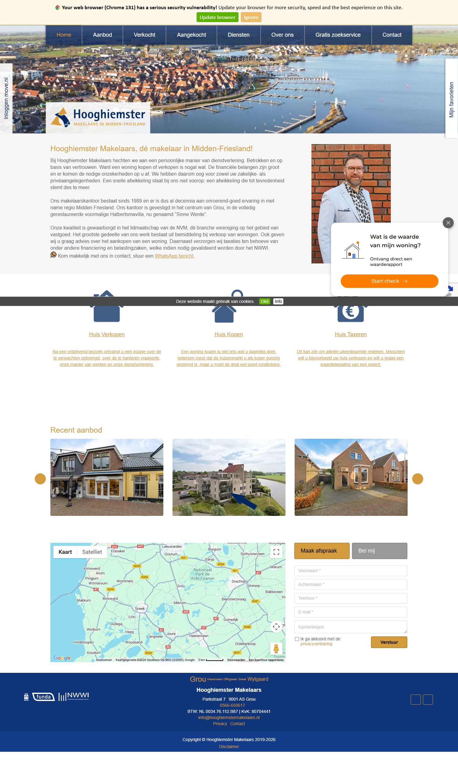 Screenshot van de website van www.hooghiemstermakelaars.nl